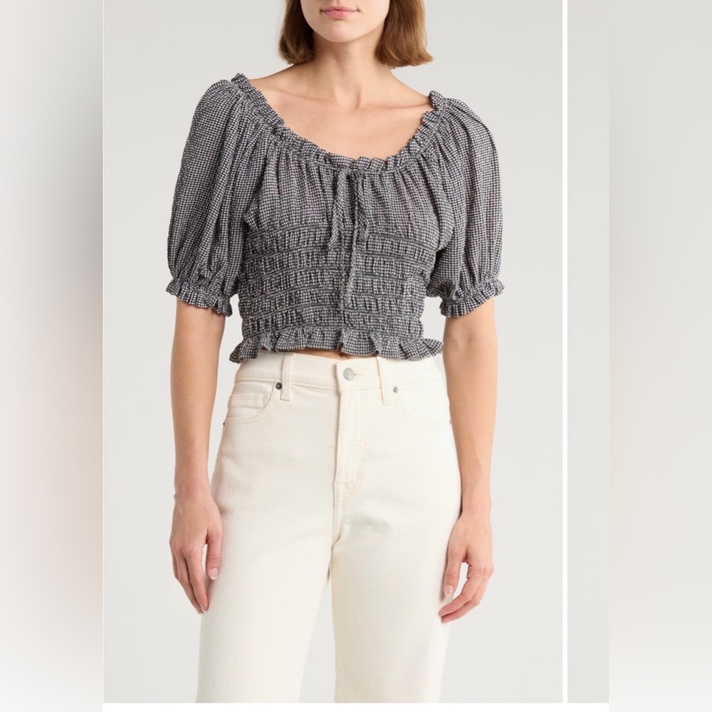NSR Black and White Smocked Blouse